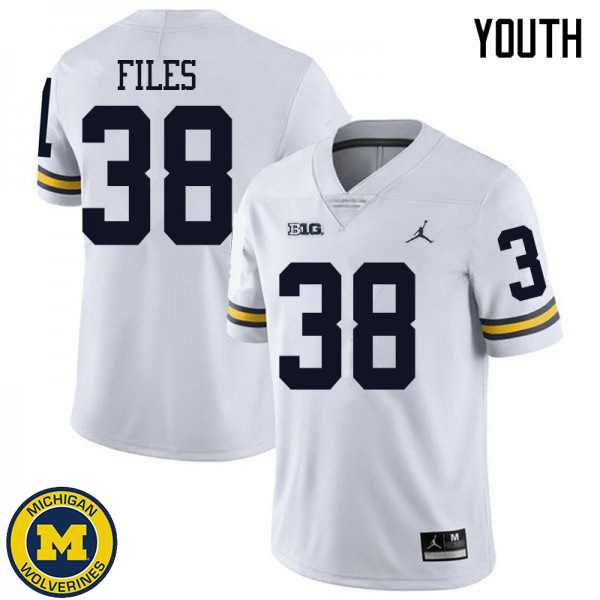 Youth Michigan Wolverines #38 Joseph Files White Jordan Brand College Game Jersey